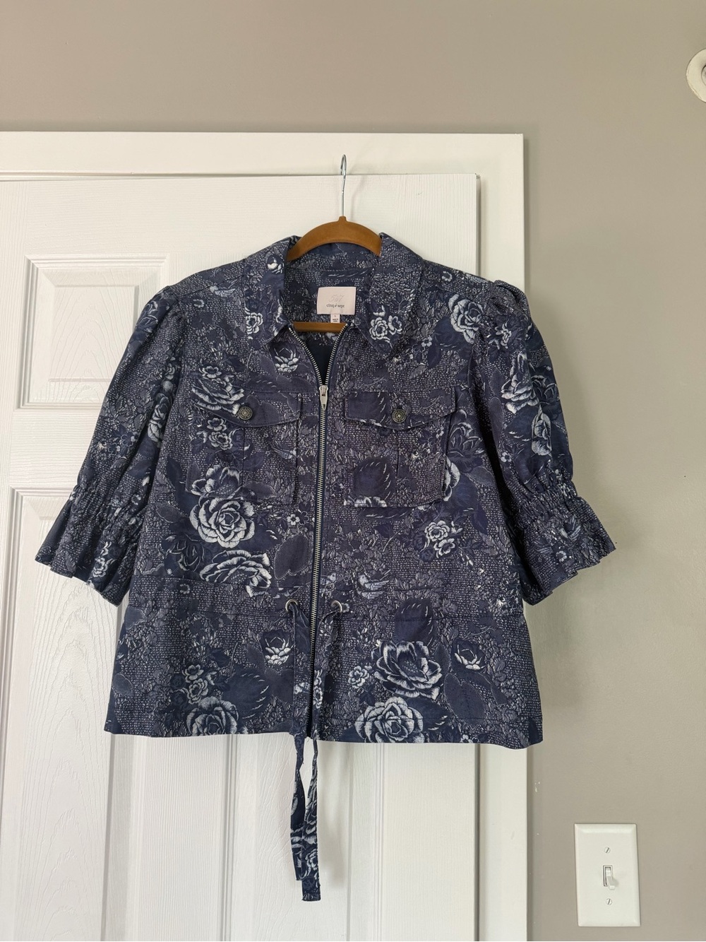 Cinq a sept Floral Blue Full Zip Short Jacket